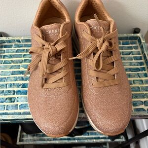 Skechers Women’s Glitter Rose Gold Lace-Up Sneakers